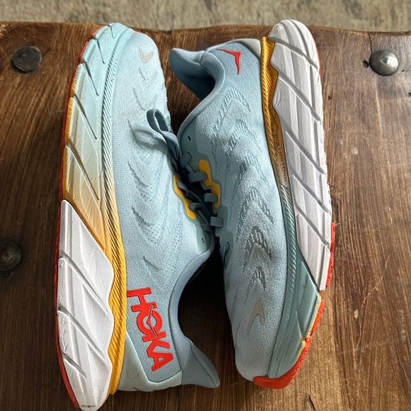 Hoka Pale Blue Running Shoes with Yellow and Red Accents - Picture 9 of 16